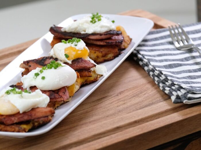 Potato Pancake Benedict with Seared Country Ham