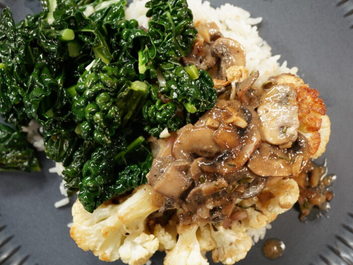 Yo-Yo’s Charred Cauliflower Steaks with Creamy Mushroom Sauce